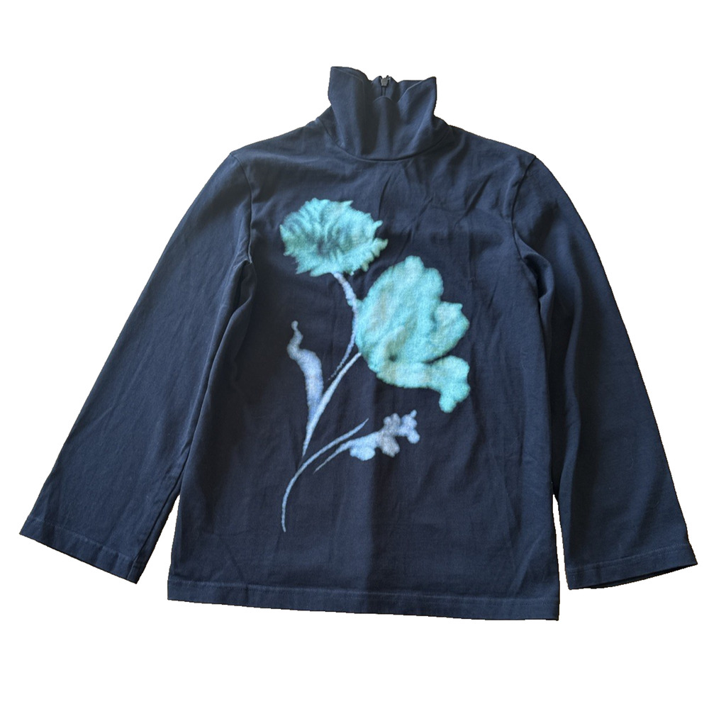 Christian Wijnants Mock Neck T Shirt XS Blue Blur Floral Organic Cotton Artsy
